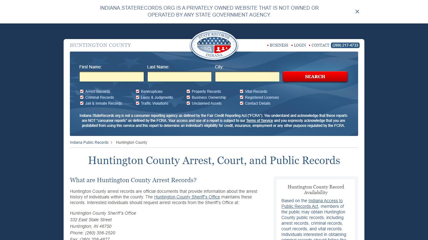 Huntington County Arrest, Court, and Public Records