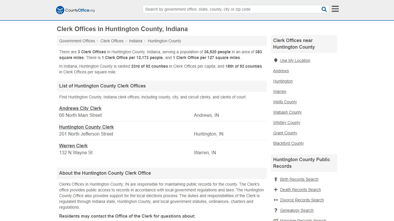 Clerk Offices - Huntington County, IN (County & Court Records)