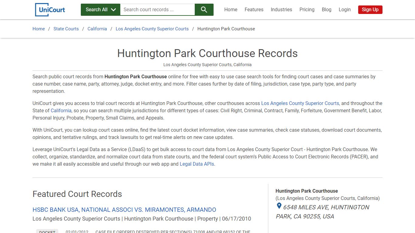 Huntington Park Courthouse Records | Los Angeles | UniCourt