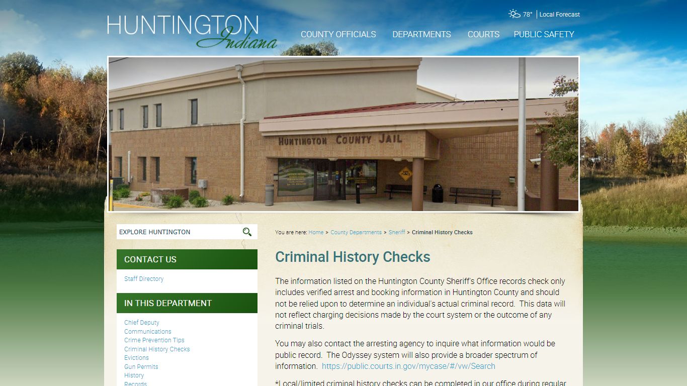 Criminal History Checks / Huntington County, Indiana